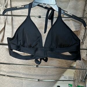 Black faux wrap halter bikini top